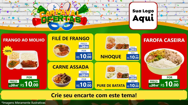Modelo de TV para TV Horizontal com o tema Carnaval de Ofertas para Restaurante
