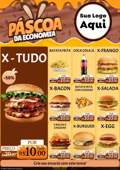 Modelo de Encarte para Encarte A4 Vertical com o tema Páscoa da Economia para Hamburgueria