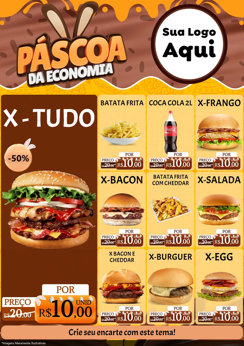 Modelo de Encarte para Encarte A4 Vertical com o tema Páscoa da Economia para Hamburgueria