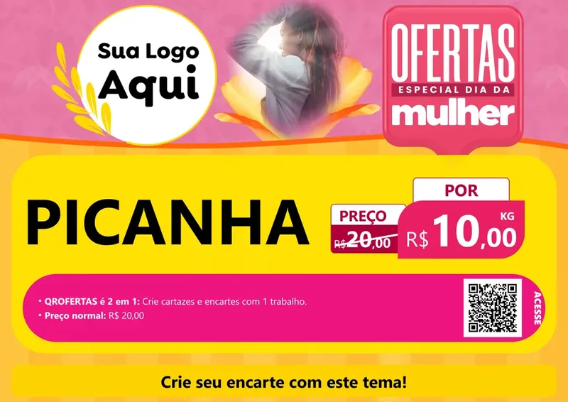 Modelo de Cartaz para Cartaz A4 Horizontal com o tema Ofertas - Especial Dia Das Mulheres para Açougue