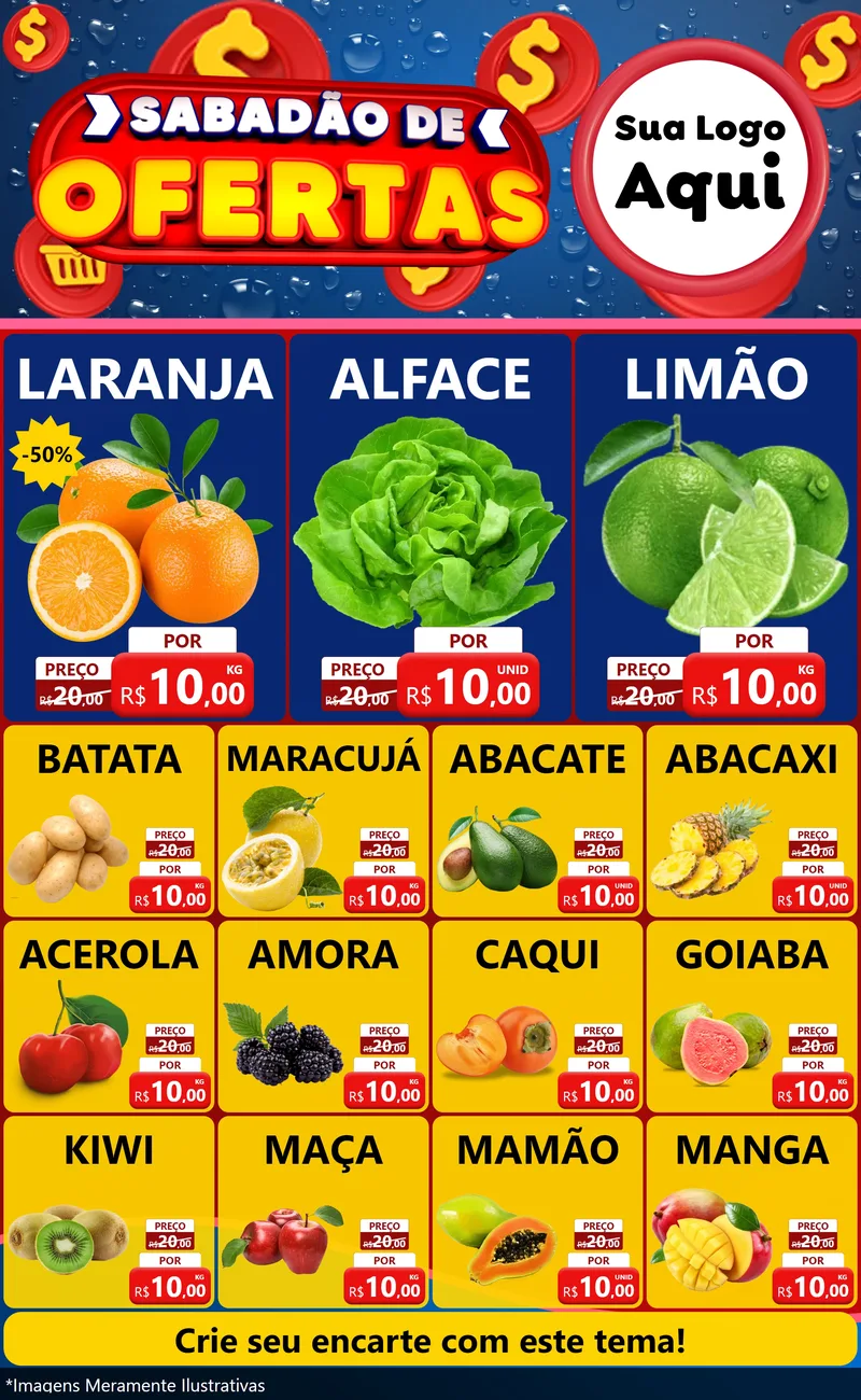 Modelo de Encarte para Encarte Grande com o tema Sabadão de Ofertas para Hortifrúti