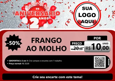 Modelo de Cartaz para Cartaz A4 Horizontal com o tema Promoção de Aniversário - 2 Anos para Restaurante