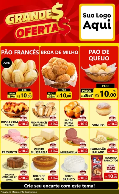 Modelo de Encarte para Encarte Grande com o tema Grandes Ofertas para Padaria