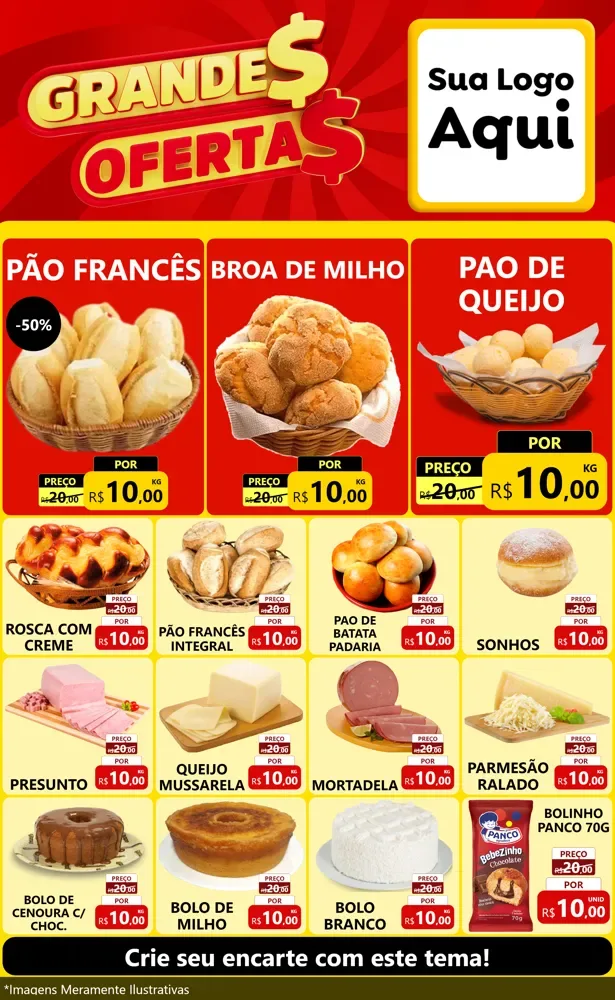 Modelo de Encarte para Encarte Grande com o tema Grandes Ofertas para Padaria