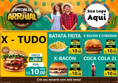 Modelo de Encarte para Encarte A4 Horizontal com o tema Especial De Arraial para Hamburgueria