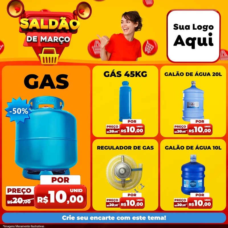 Modelo de Rede Social para Feed Facebook com o tema Saldão de Março para Água e gás