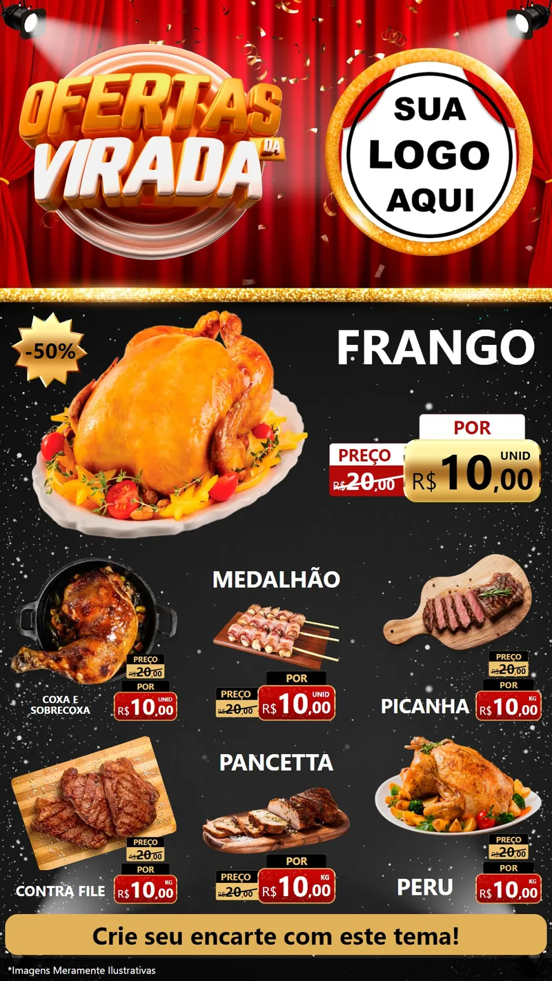 Modelo de Rede Social para Stories com o tema Ofertas da Virada para Assados