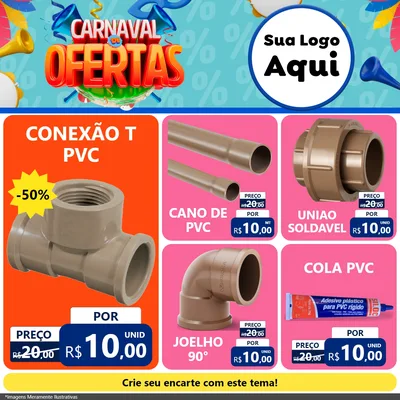 Modelo de Rede Social para Feed Facebook com o tema Carnaval de Ofertas para Tubos e conexões
