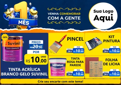 Modelo de Encarte para Encarte A4 Horizontal com o tema Um Mês de Aniversário para Tintas e Ferramentas