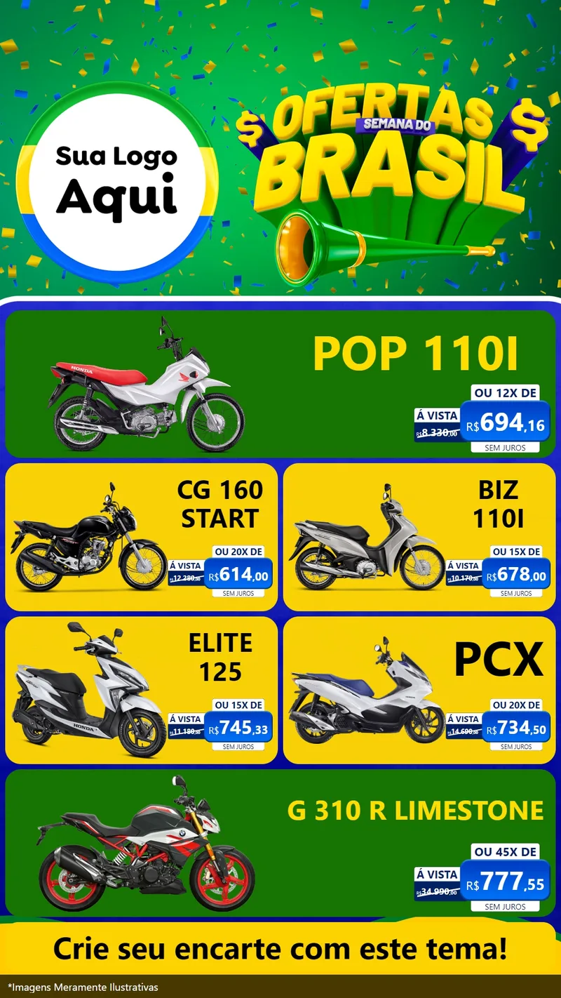 Modelo de TV para TV Vertical com o tema Ofertas Semana do Brasil para Concessionaria de Motos