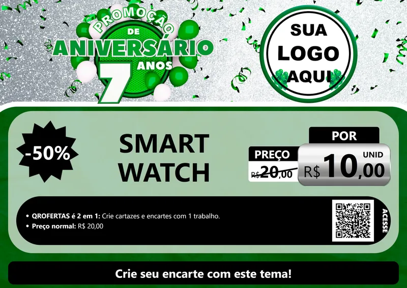 Modelo de Cartaz para Cartaz A4 Horizontal com o tema Promoção de Aniversário - 7 Anos para Informática
