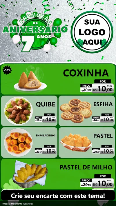 Modelo de TV para TV Vertical com o tema Promoção de Aniversário - 7 Anos para Salgadaria