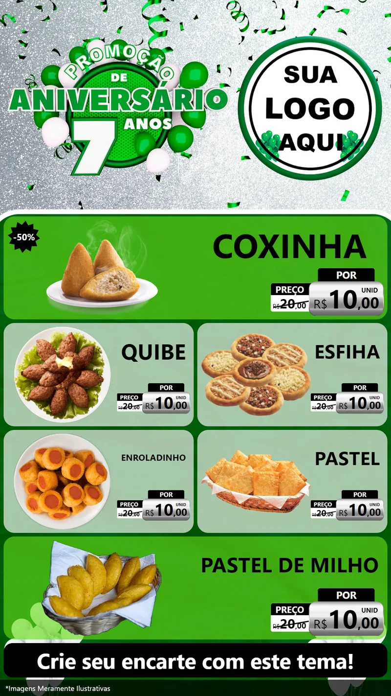 Modelo de TV para TV Vertical com o tema Promoção de Aniversário - 7 Anos para Salgadaria