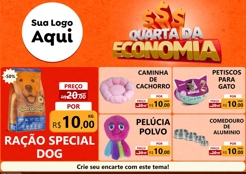 Modelo de Encarte para Encarte A4 Horizontal com o tema Quarta da Economia para Pet Shop
