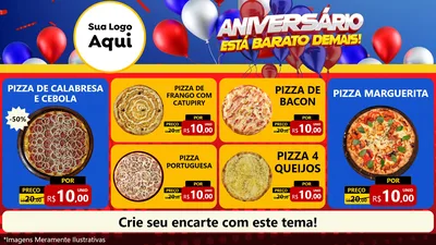 Modelo de TV para TV Horizontal com o tema Aniversário para Pizzaria