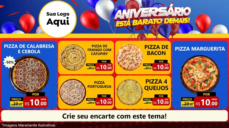 Modelo de TV para TV Horizontal com o tema Aniversário para Pizzaria