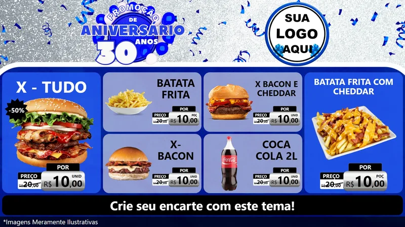 Modelo de TV para TV Horizontal com o tema Promoção de Aniversário - 30 Anos para Hamburgueria