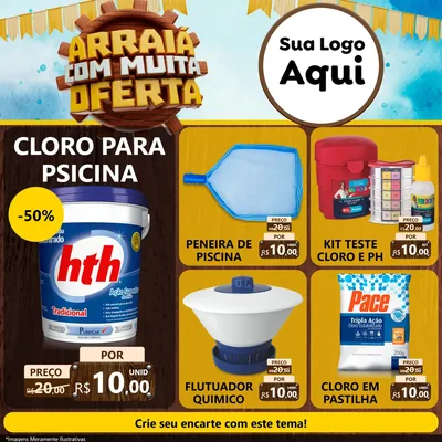 Modelo de Rede Social para Feed Facebook com o tema Ofertas de São João - Junina para Produtos para Piscina