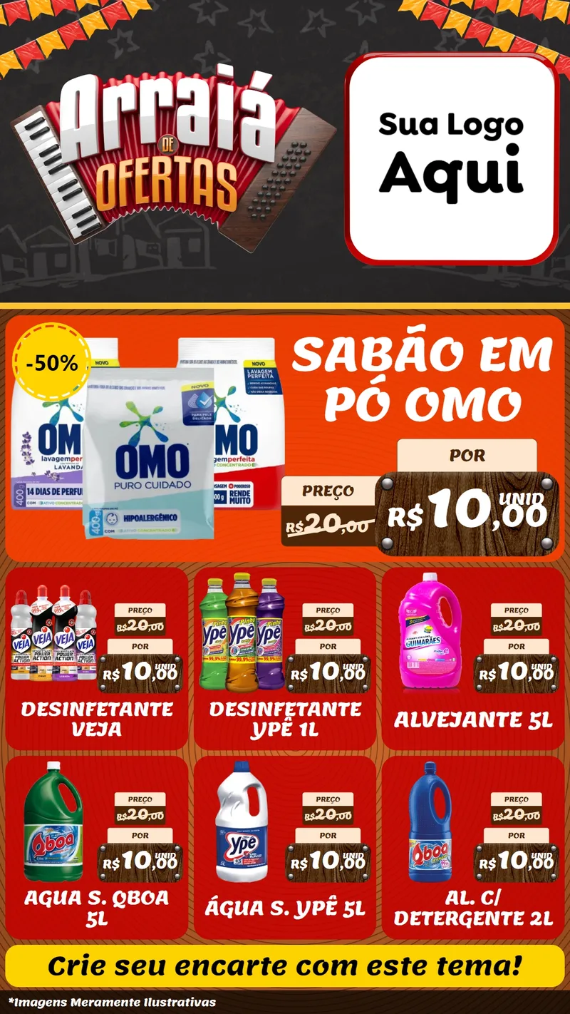 Modelo de Rede Social para Stories com o tema Arraiá de Ofertas - Junina para Produtos de Limpeza