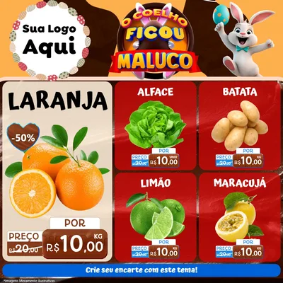 Modelo de Rede Social para Feed Facebook com o tema O Coelho Ficou Maluco - Páscoa para Hortifrúti