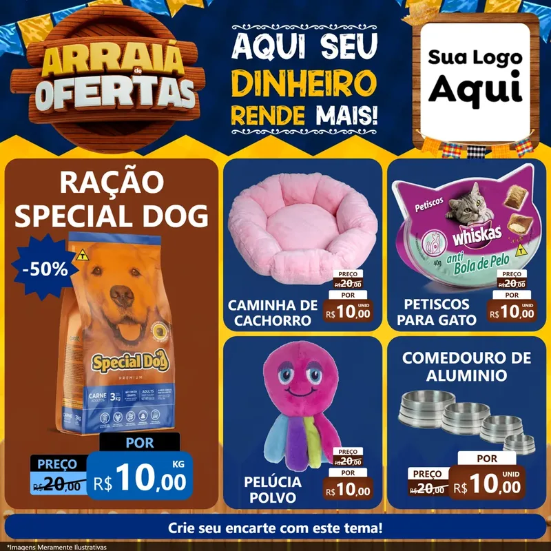 Modelo de Rede Social para Feed Facebook com o tema Arraiá de Ofertas - Junina para Pet Shop