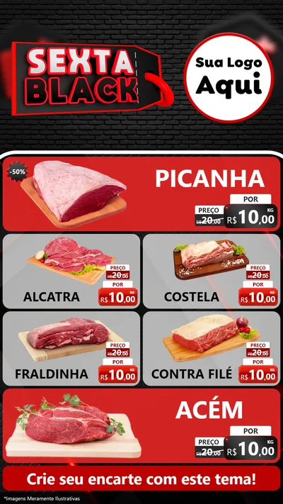 Modelo de TV para TV Vertical com o tema Sexta Black para Açougue