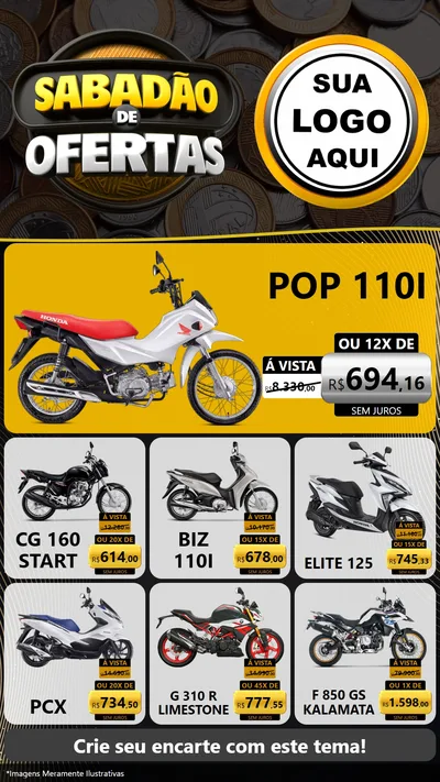 Modelo de Rede Social para Stories com o tema Sabadão de Ofertas para Concessionaria de Motos