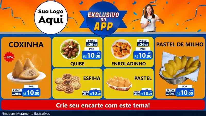 Modelo de TV para TV Horizontal com o tema Exclusivo do Aplicativo para Salgadaria