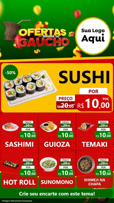 Modelo de Rede Social para Stories com o tema Ofertas Semana Do Gaúcho para Comida japonesa