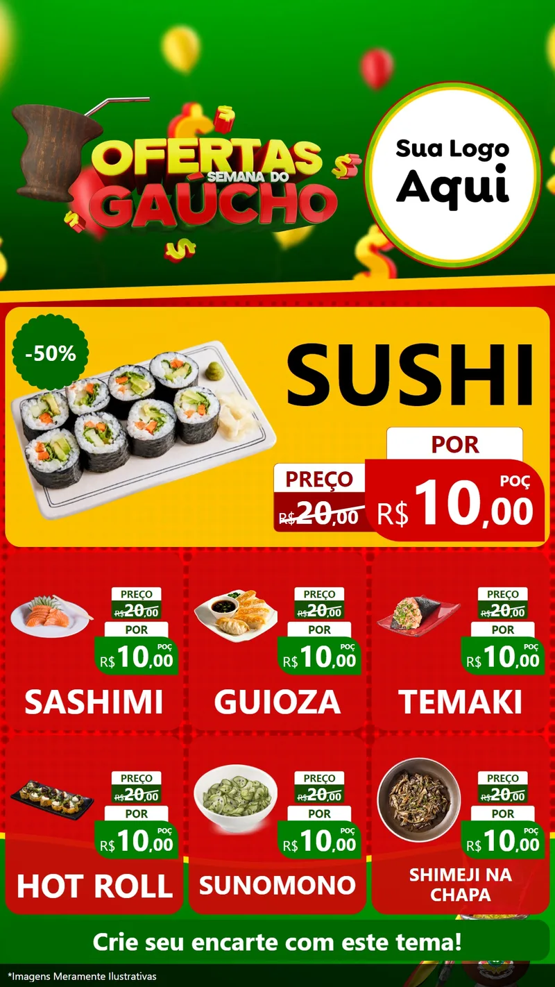 Modelo de Rede Social para Stories com o tema Ofertas Semana Do Gaúcho para Comida japonesa