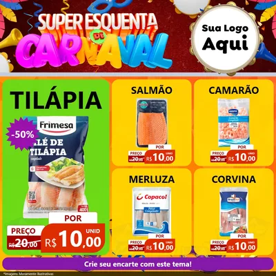 Modelo de Rede Social para Feed Facebook com o tema Super Esquenta de Carnaval para Peixaria