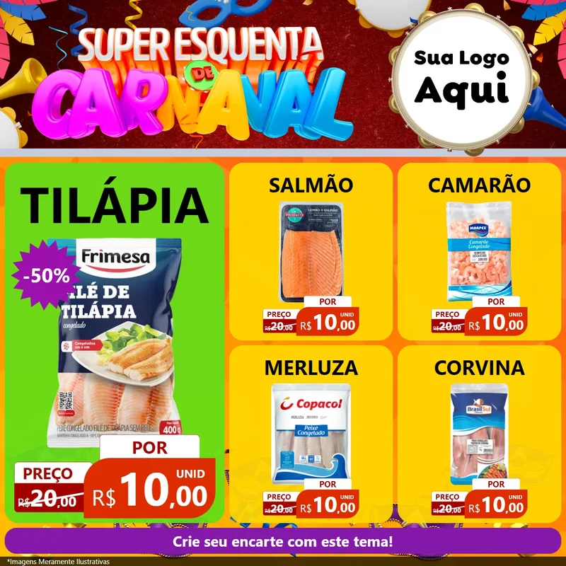 Modelo de Rede Social para Feed Facebook com o tema Super Esquenta de Carnaval para Peixaria