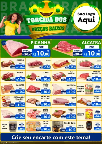 Modelo de Encarte para Encarte A4 Vertical com o tema Torcida dos Preços Baixos - Copa para Açougue