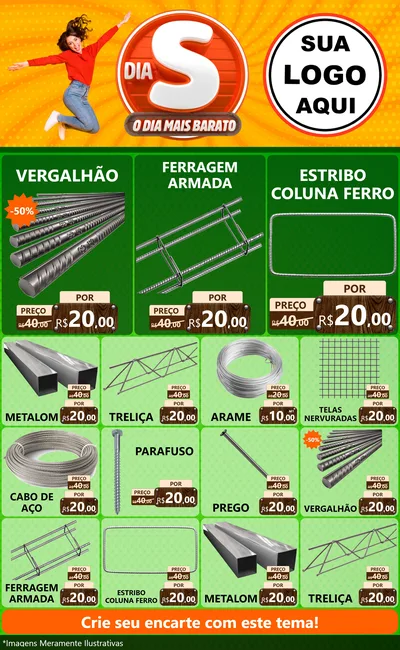 Modelo de Encarte para Encarte Grande com o tema Dia S - O Dia Mais Barato para Ferragens