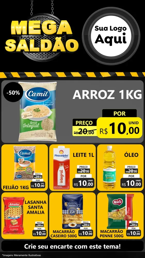 Modelo de Rede Social para Stories com o tema Mega Saldão para Supermercado