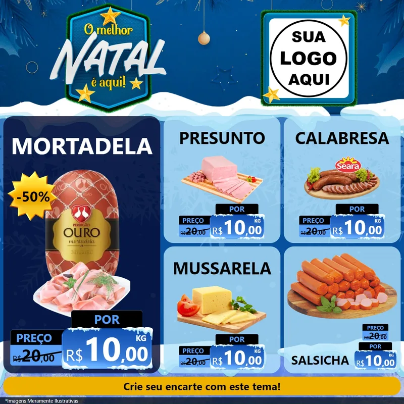 Modelo de Rede Social para Feed Facebook com o tema O Melhor Natal É Aqui! para Frios e Laticínios