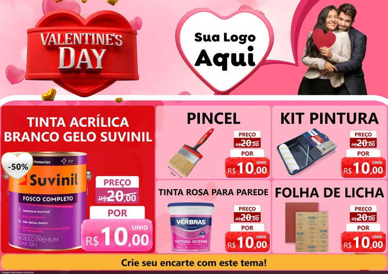 Modelo de Encarte para Encarte A4 Horizontal com o tema Valentine's Day para Tintas e Ferramentas