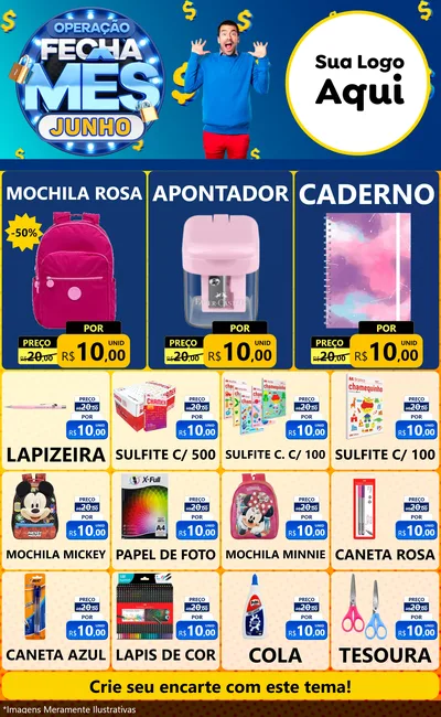 Modelo de Encarte para Encarte Grande com o tema Operação Fecha Mês, Junho para Papelaria