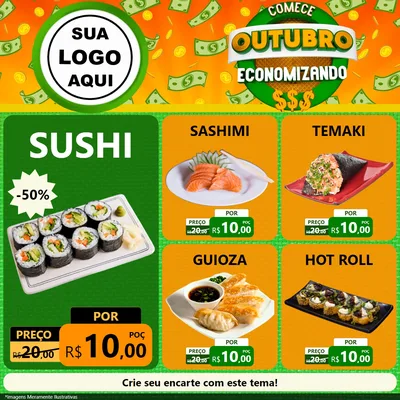 Modelo de Rede Social para Feed Facebook com o tema Comece Outubro Economizando para Comida japonesa