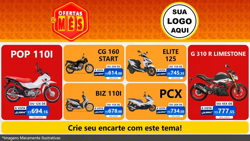 Modelo de TV para TV Horizontal com o tema Ofertas do Mês para Concessionaria de Motos