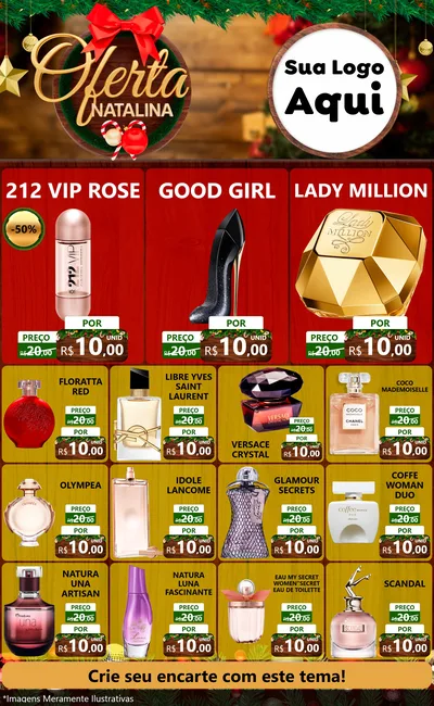 Modelo de Encarte para Encarte Grande com o tema Ofertas Natalina para Perfumes