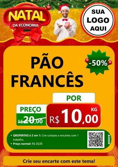 Modelo de Cartaz para Cartaz A4 Vertical com o tema Natal da Economia para Padaria