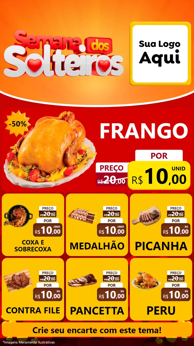 Modelo de Rede Social para Stories com o tema Semana dos Solteiros para Assados