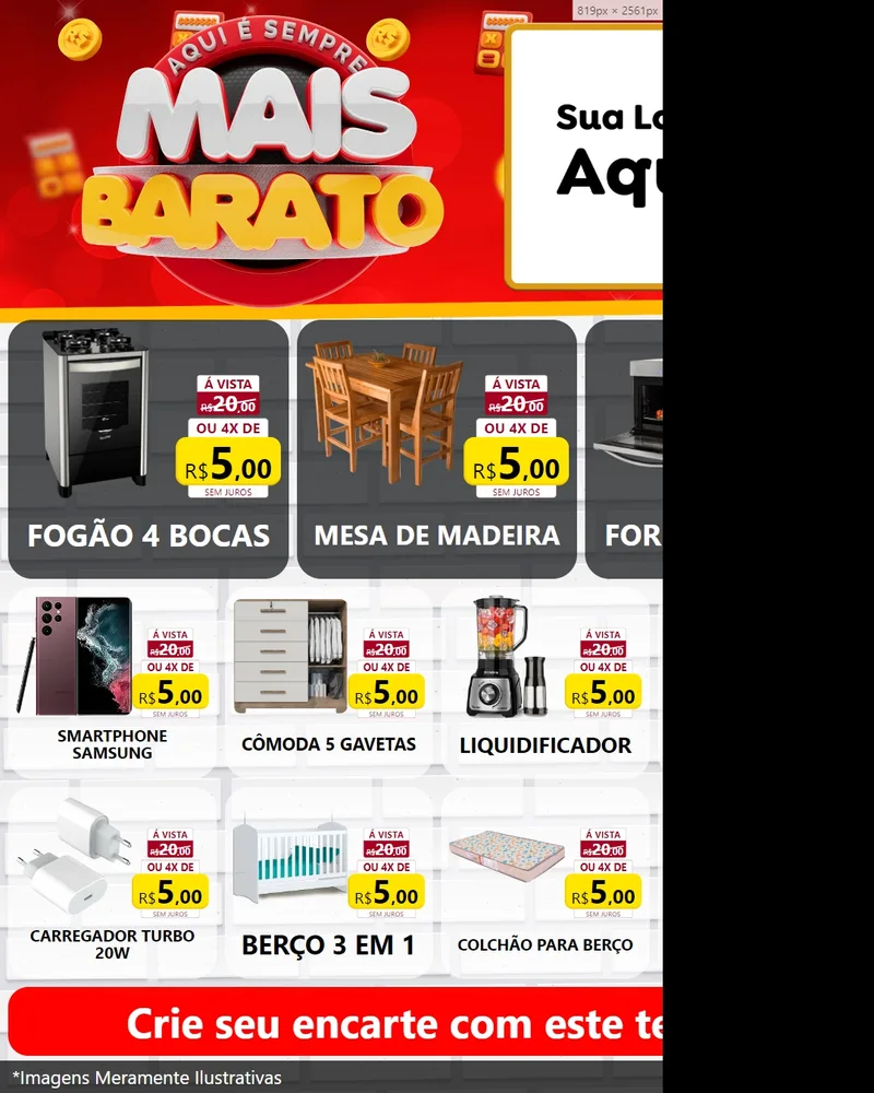 Modelo de Rede Social para Feed Instagram com o tema Mais Barato para Móveis e Eletro