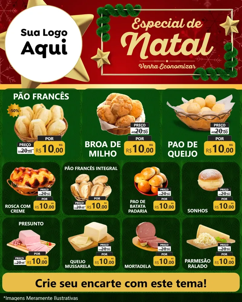 Modelo de Rede Social para Feed Instagram com o tema Especial de Natal para Padaria