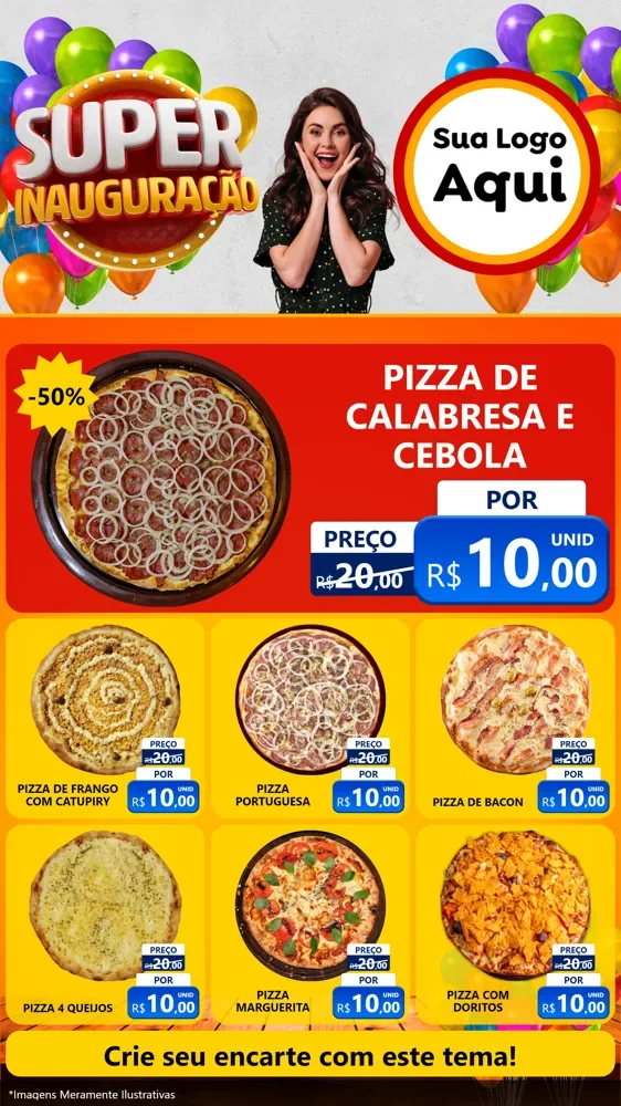 Modelo de Rede Social para Stories com o tema Super Inauguração para Pizzaria