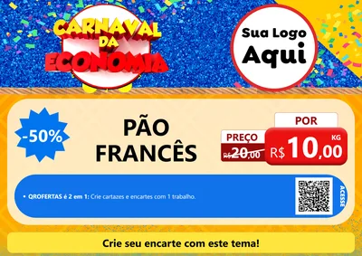 Modelo de Cartaz para Cartaz A4 Horizontal com o tema Carnaval da Economia para Padaria