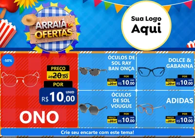 Modelo de Encarte para Encarte A4 Horizontal com o tema Arraiá de Ofertas para Óticas