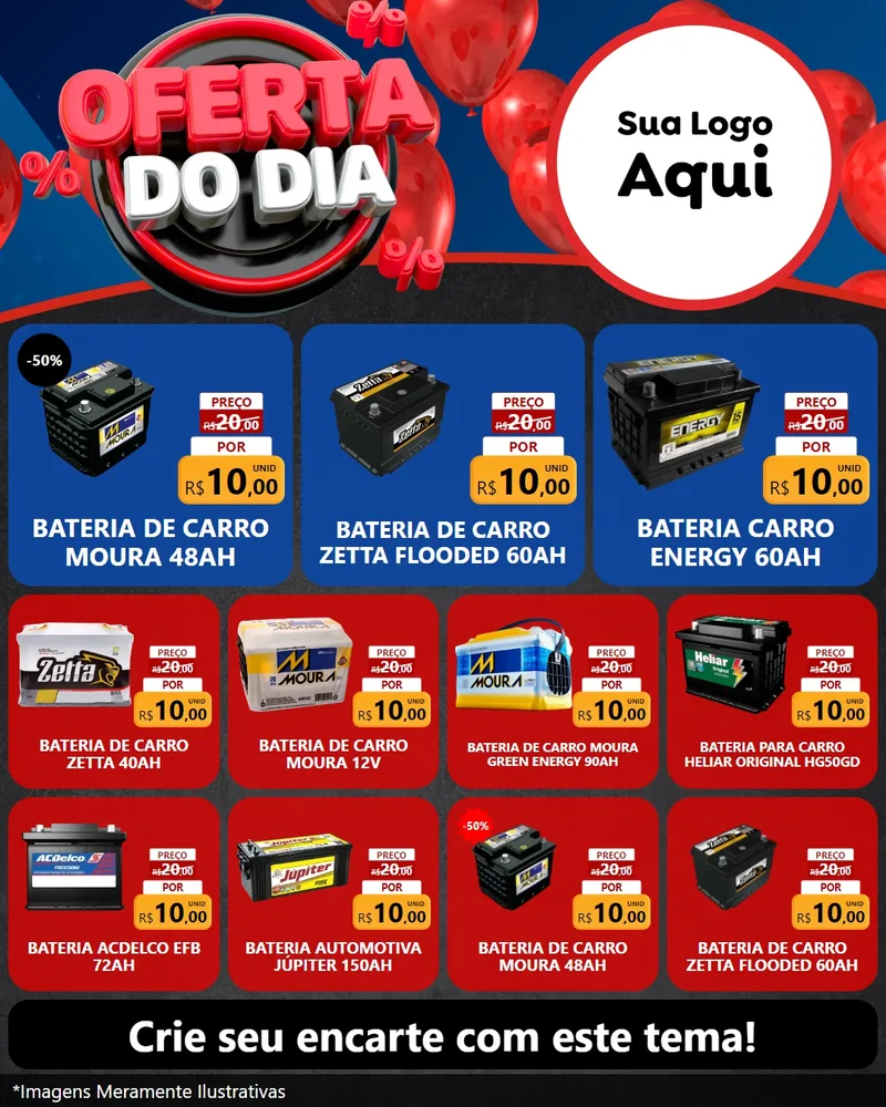 Modelo de Rede Social para Feed Instagram com o tema Oferta do Dia para Baterias Elétricas