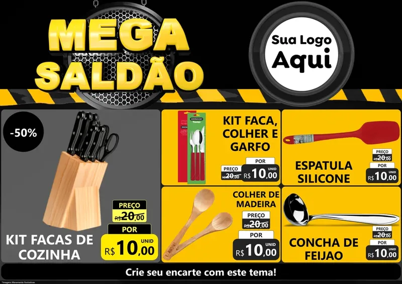 Modelo de Encarte para Encarte A4 Horizontal com o tema Mega Saldão para Utilidades Domésticas